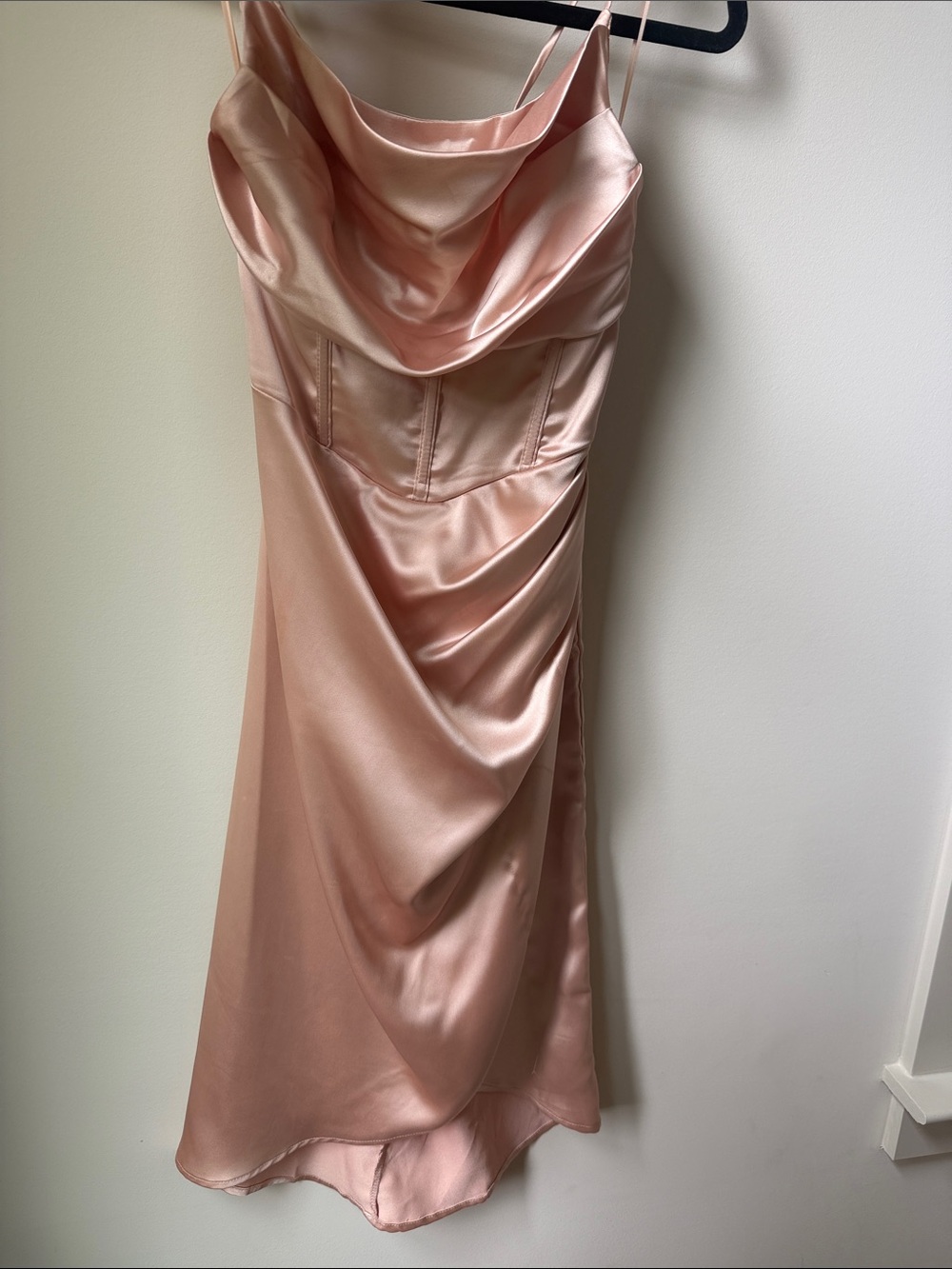 Lena Satin Cowl Midi Dress in Blush